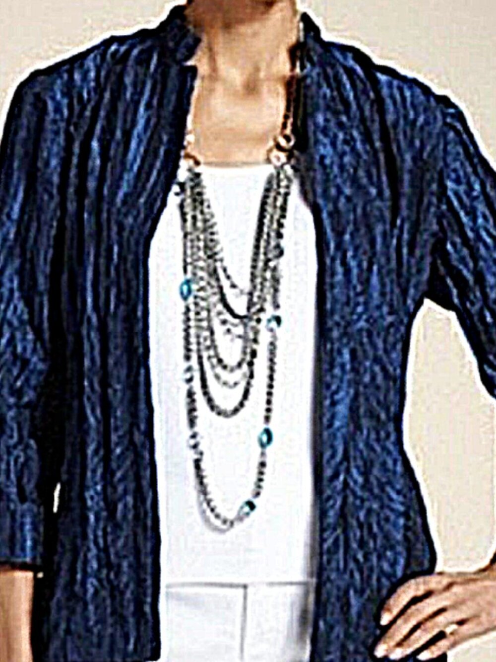 Chico's Crinkle Joria Open Front Jacket Iridescent Long Sleeve Blue size 2